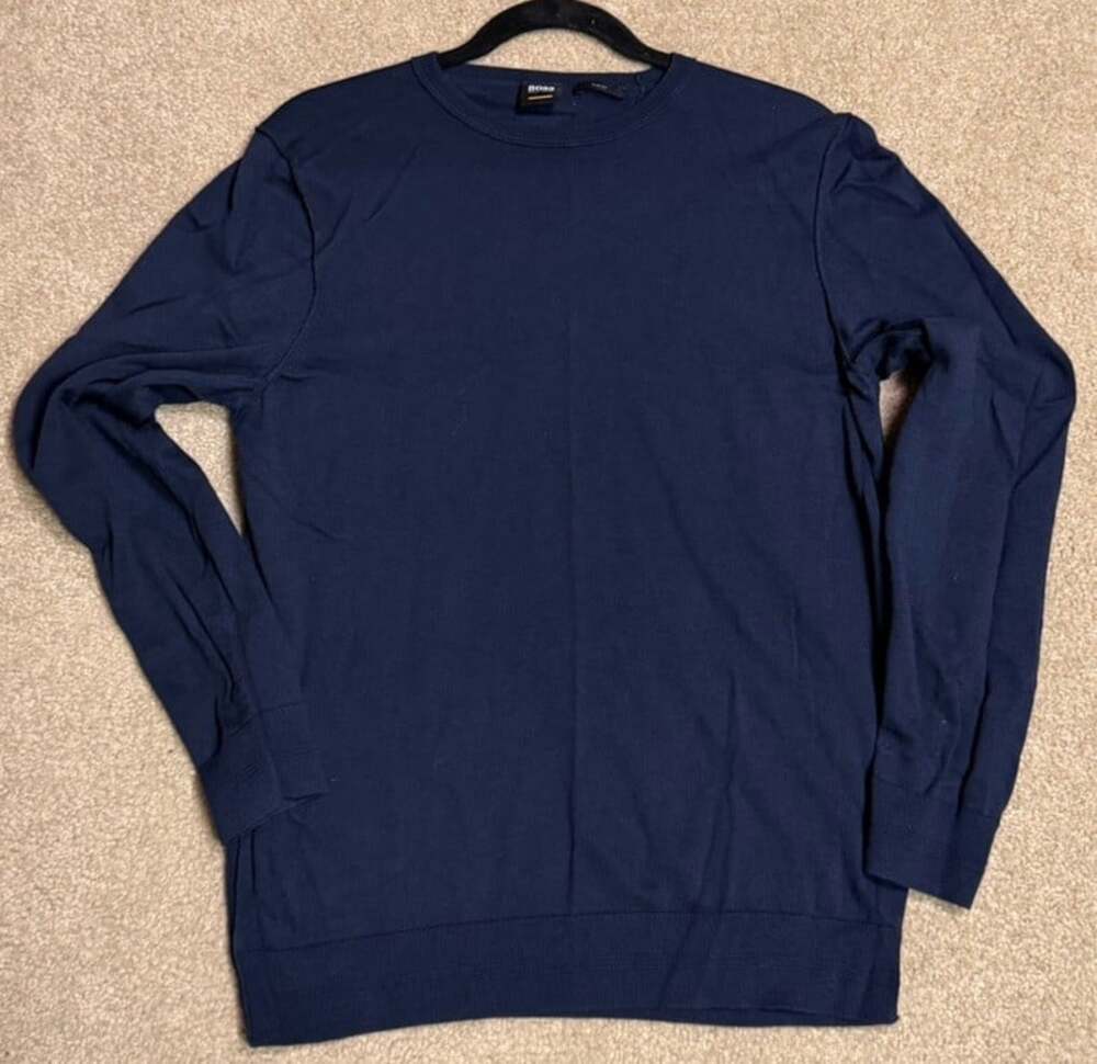 Hugo Boss Crew Neck Sweater Size XL Slim Fit Blue Cotton Long Sleeve Pullover